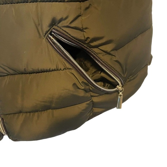 YMI Collection Olive Polyester Faux Fir Lined Women's Hooded Quilted Vest Sz Med - Picture 8 of 15